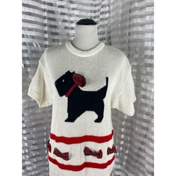 Genoa Scottish Terrier and Bows Short Sleeve Sweater - Picture 2 of 5